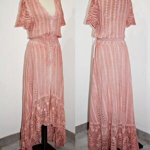 Young Fabulous & Broke Costa Eyelet Pink hi-low Dress.